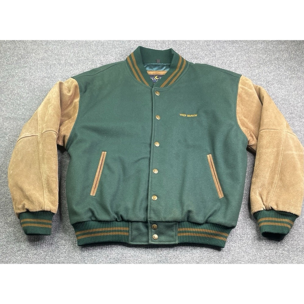 Luna Pier Varsity Jacket Mens L Green Wool Leather‎ Sleeve Wild Bunch Letterman